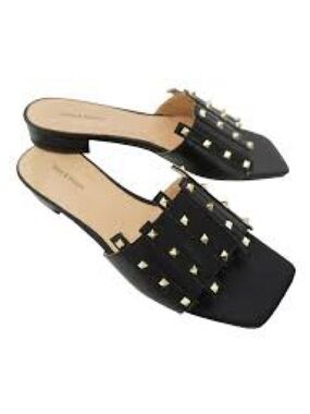 Belle & Bloom "Until We Meet" leather stud slide black size 10
